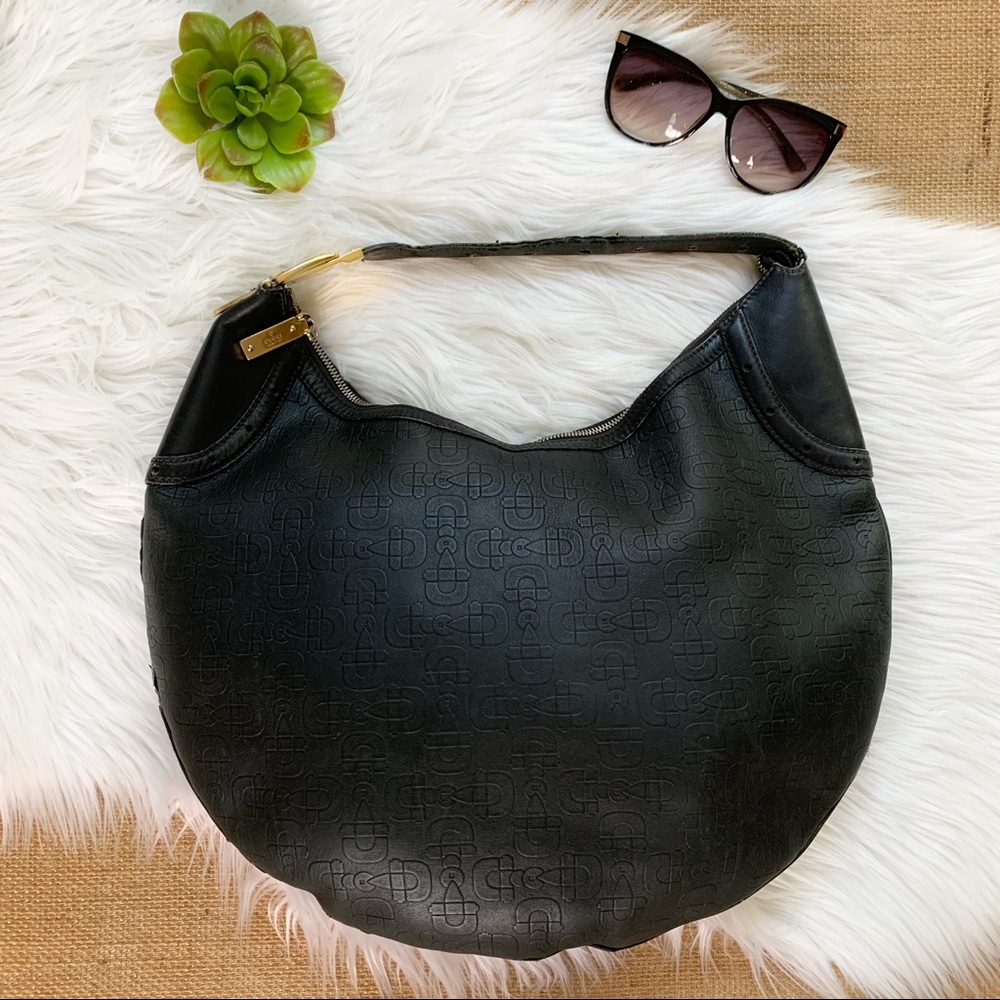 Gucci Horsebit Embossed Black Leather Bag